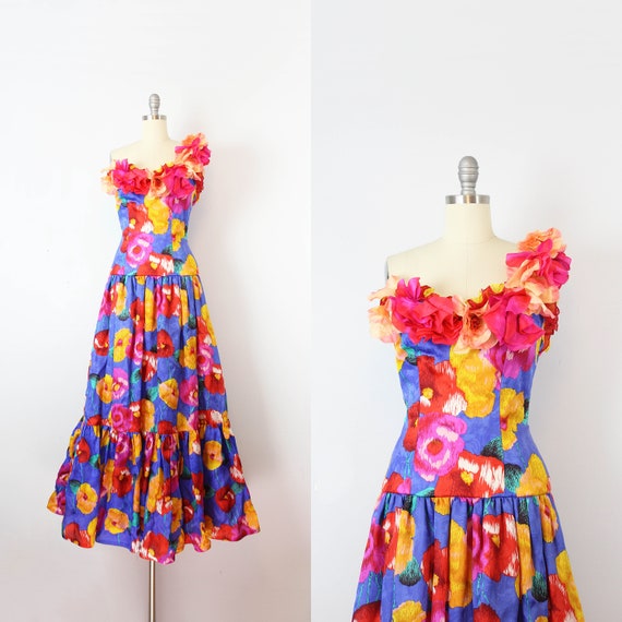 vintage 80s FIANDACA dress / 1980s spring floral m