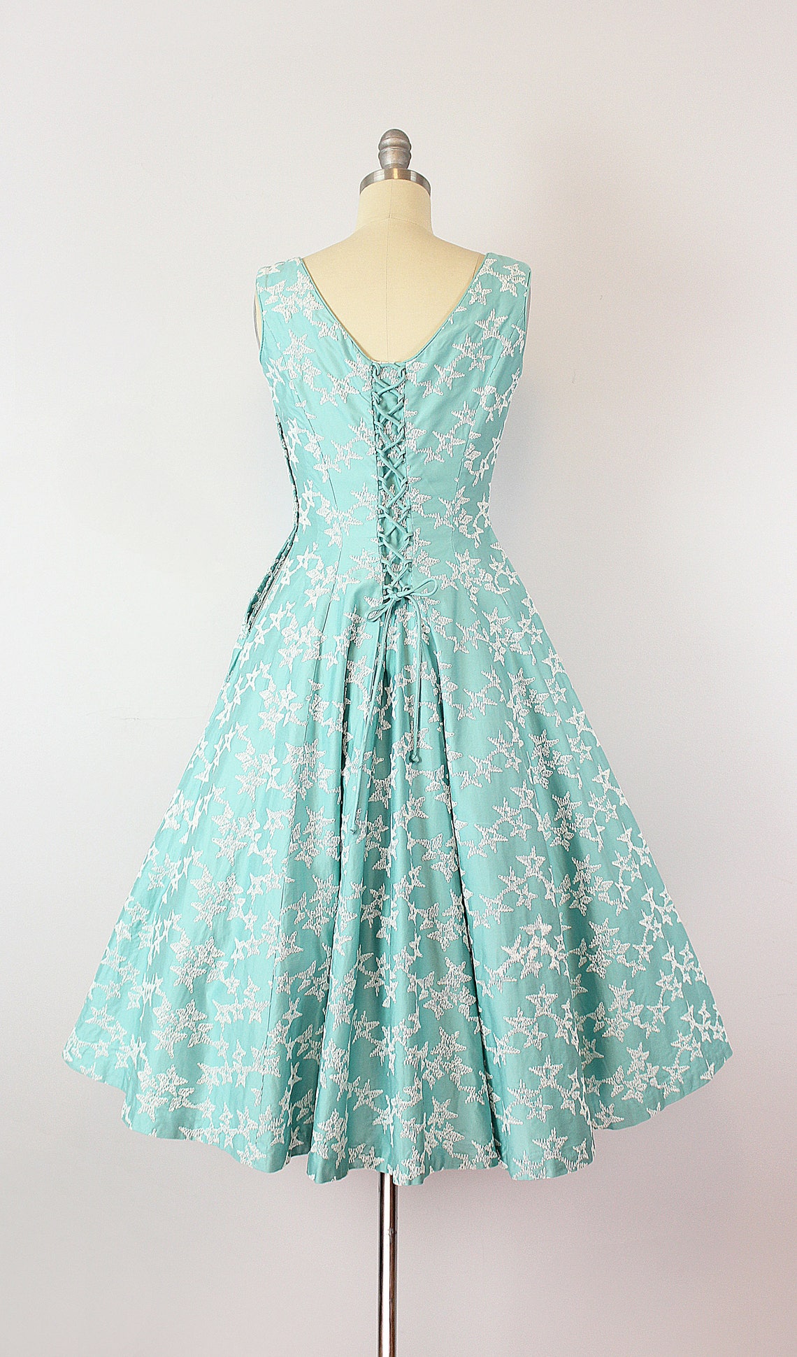 Vintage 50s dress / 1950s aqua blue star embroidered dress / | Etsy