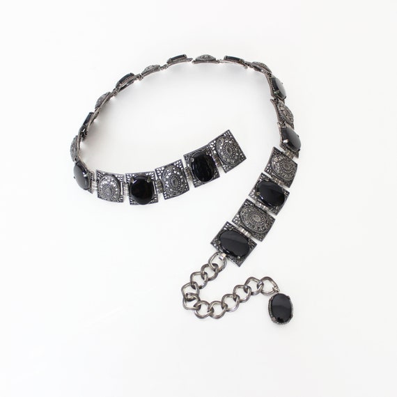 Vintage 60s Glass Metal Belt / 1960s Chain Link Belt / Black  display picture 2