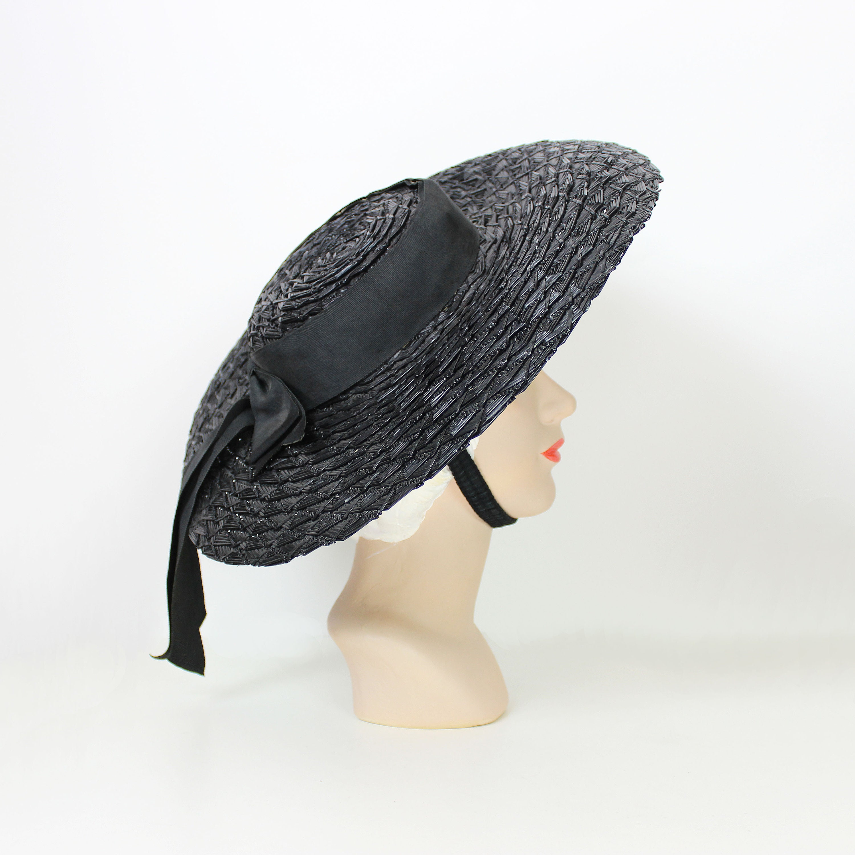 diseñador código Morse alondra Sombrero vintage de los años 40 / sombrero de paja negro de la - Etsy España