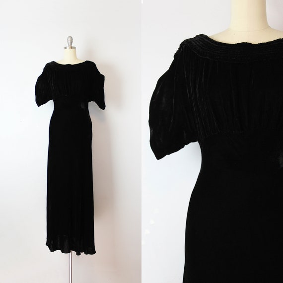 Vintage 30s Dress / 1930s Black Silk Velvet Dress / Velvet | Etsy