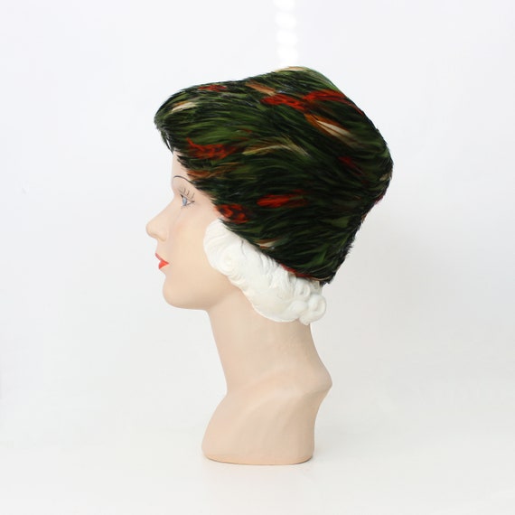 vintage feather hat / 1960s feather hat / green f… - image 3