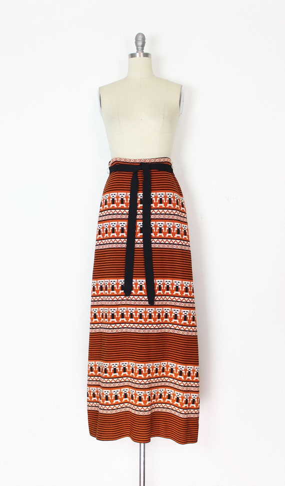 vintage 70s novelty skirt / 1970s knit maxi skirt… - image 2