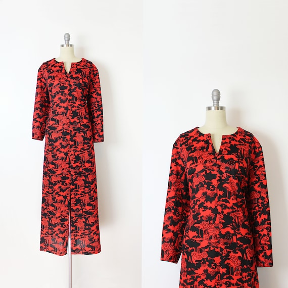 vintage 70s dress / 1970s novelty print dress / tr