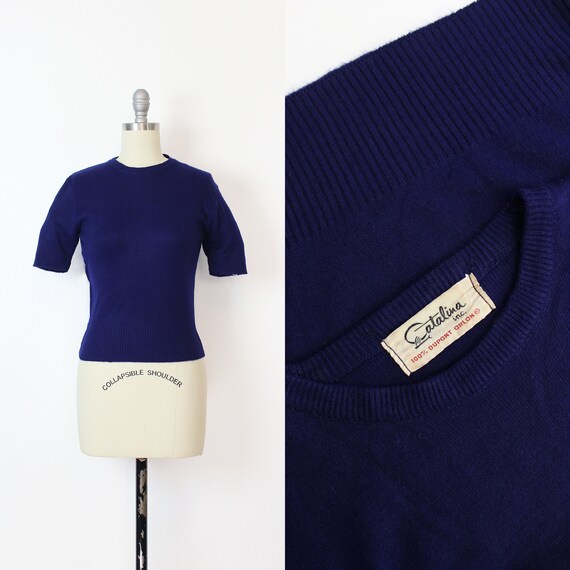 vintage 60s CATALINA sweater / 1960s dark blue swe