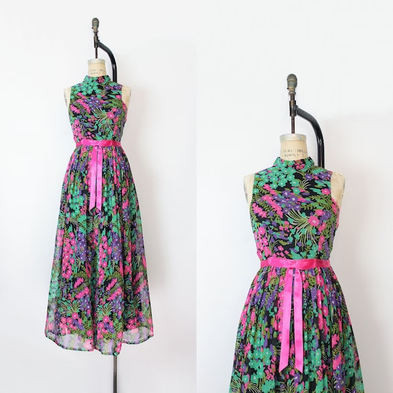 vintage 60s jumpsuit / 1960s floral chiffon jumps… - image 1