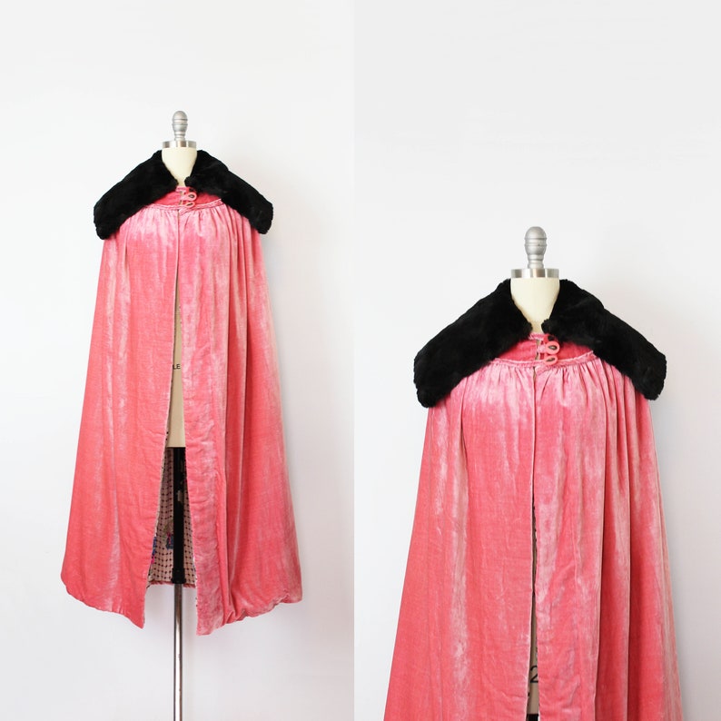 vintage 20s cape / 1920s velvet fur cape / pink velvet cape / image 0