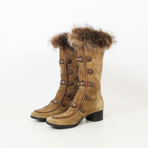 vintage 70s GUCCI boots / 1970s suede fur boots /