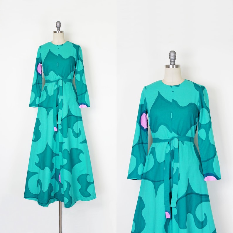 Vintage 60-tals MARIMEKKO-klänning / 1960-tals op art-klänning / Annika Rimala Finland-klänning / grafisk maxiklänning / A-linjeklänning i bomull / designerklänning från 60-talet bild 1