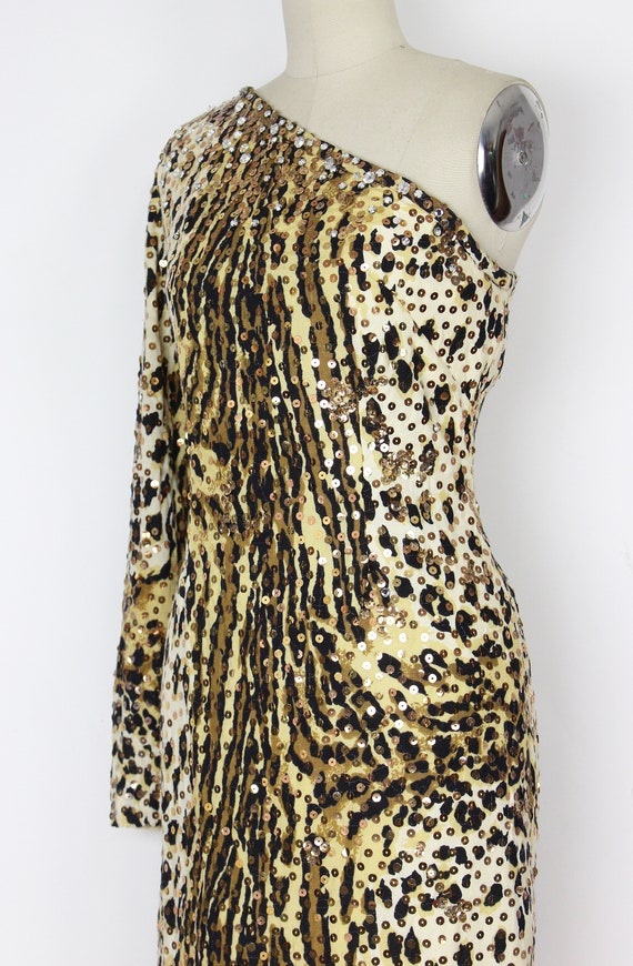 vintage leopard print dress / 1970s sequined leop… - image 6