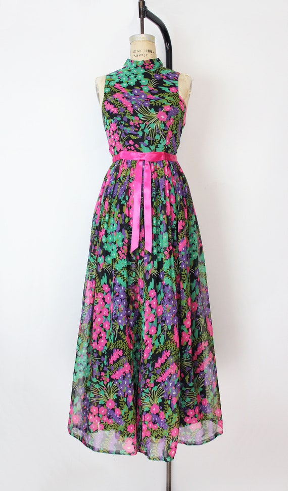 vintage 60s jumpsuit / 1960s floral chiffon jumps… - image 2