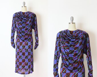 vintage 80s dress / 1980s MISSONI dress / silk jersey dress / draped silk dress / silk print dress