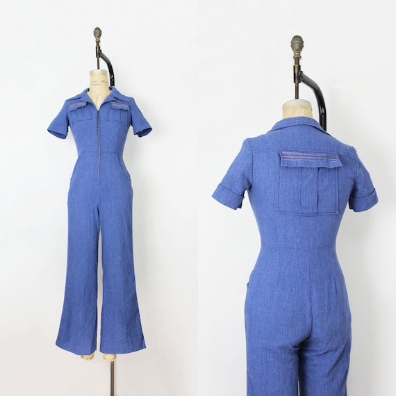 vintage 70s jumpsuit / 1970s rainbow stripe jumps… - image 1