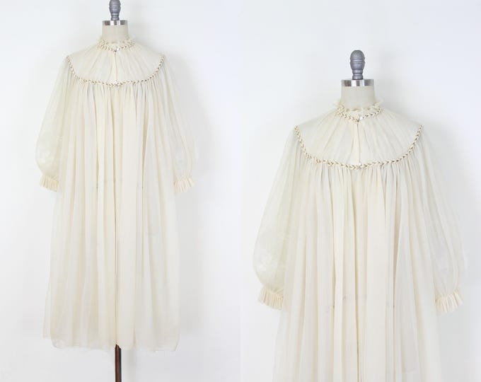 Vintage 60s Chiffon Robe / Cream Gold Chiffon Robe / 1960s Sleepwear ...
