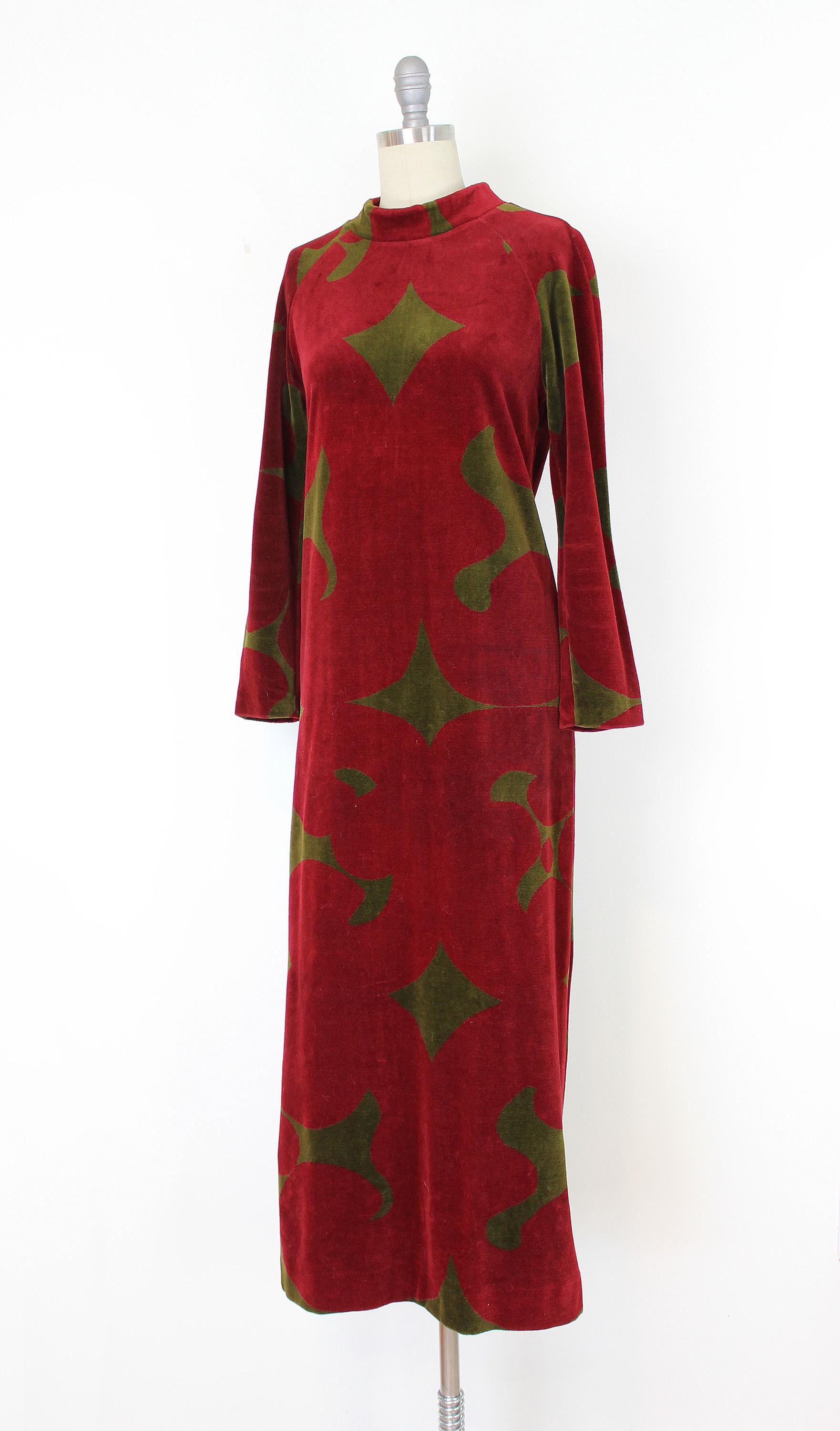 Vintage 1960s MARIMEKKO Dress / Marimekko Velvet Dress / Finland Print Dress  / Red Green Dress / 1960s Print Dress / Velvet Maxi Dress - Etsy