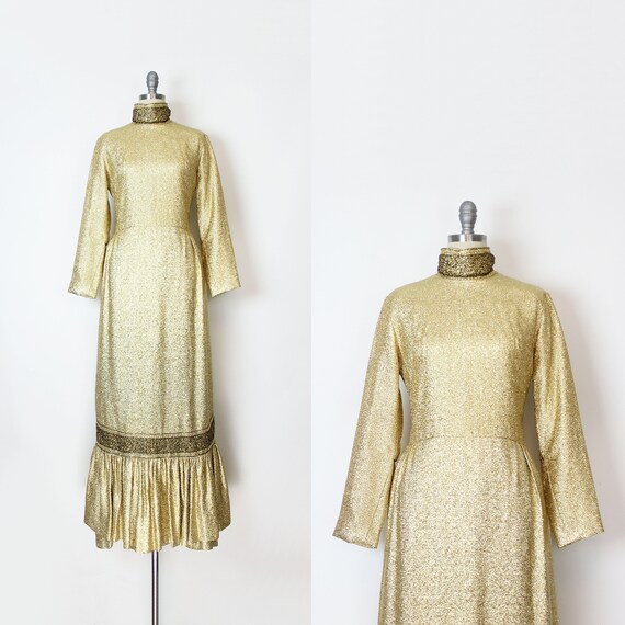 Vintage 60s Gold Dress / 1960s Metallic 