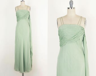 vintage silk chiffon dress / 1990s silk chiffon slip dress / rhinestone chiffon dress / sage green dress /  AMY MICHELSON / spring dress