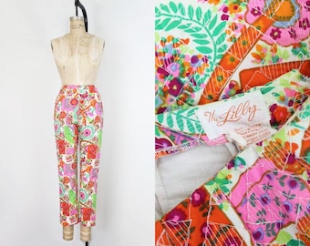 Pantalones vintage de Lilly Pulitzer de los años 60 / Pantalones de los años 60 / Pantalones florales / Pantalones acolchados de algodón / Talla XS / Pantalones de otoño/invierno