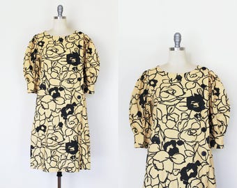 vintage 80s Yves Saint Laurent dress / 1980s YSL Rive Gauche dress / floral cotton dress / designer dress / fall  tunic dress