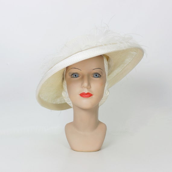 vintage feather straw hat / 1980s PERRY ELLIS hat… - image 2