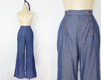 1970s jeans / 1970s wide leg jeans / dark blue jeans / double zipper jeans / 1970s denim pants / high waist jeans / fall denim