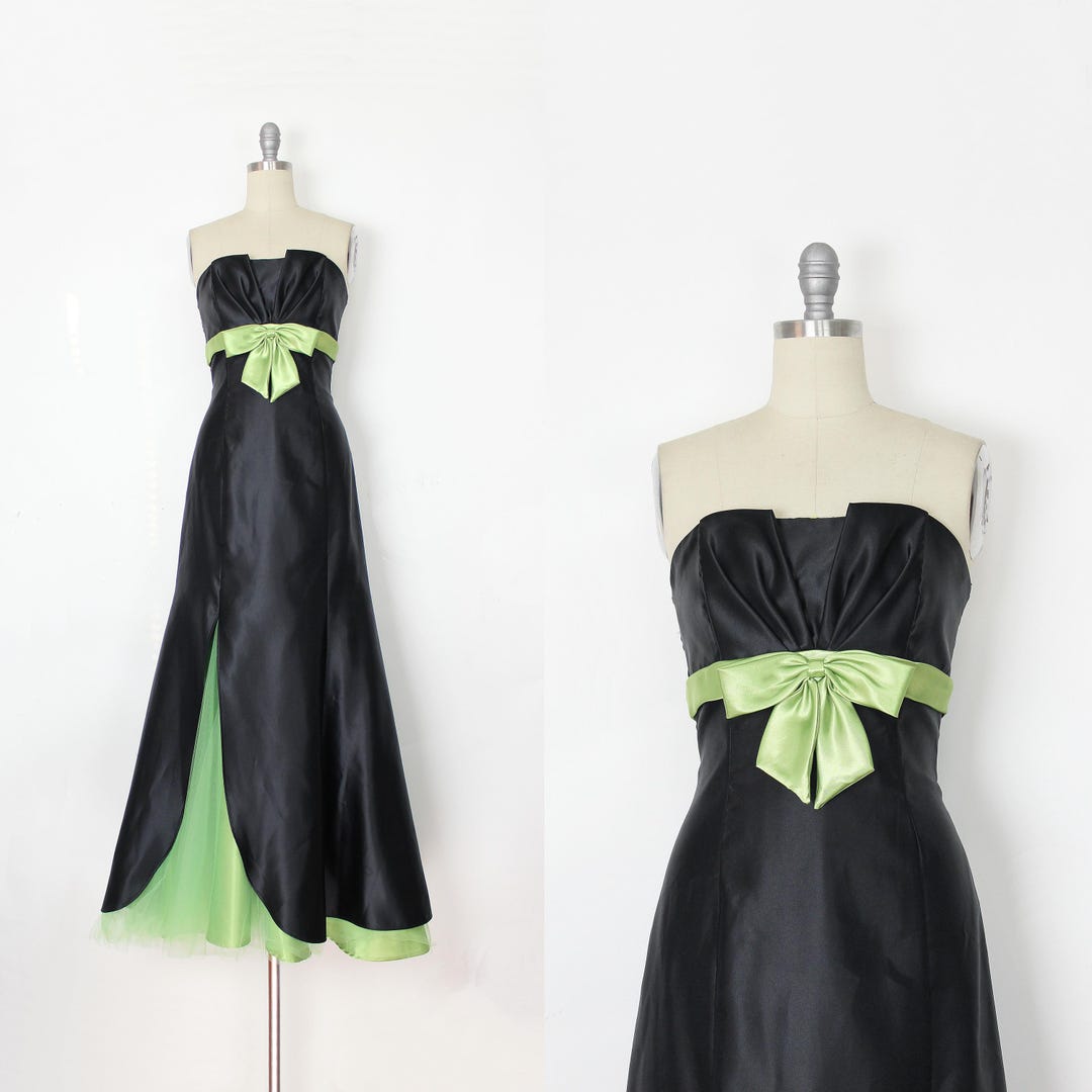 Vintage 90s GUNNE SAX Dress / Y2K Formal Dress / Lime Green Black Dress — free download