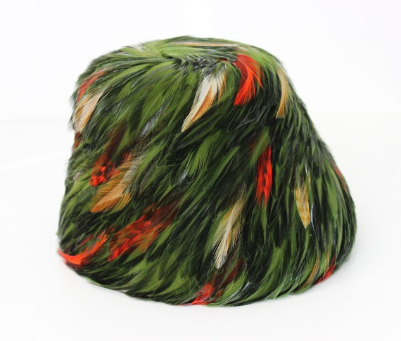 vintage feather hat / 1960s feather hat / green f… - image 4
