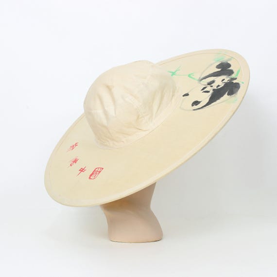 帽子 CREPE de CHINE LONG BRIM HAT Vintage Chinese Sun Hat / 1980s Summer Hat / Wide Brim