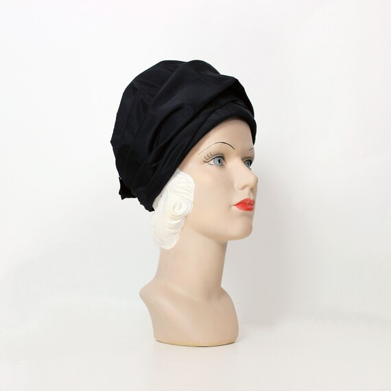 vintage 60s turban / 1960s black turban / black silk … - Gem