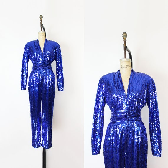 vintage 80s jumpsuit / 1980s sequin jumpsuit / blu