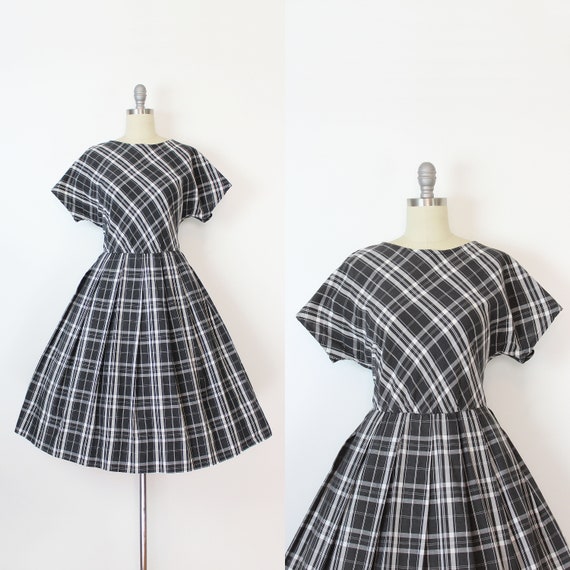 vintage 80s dress / 1980s plaid cotton dress / 198