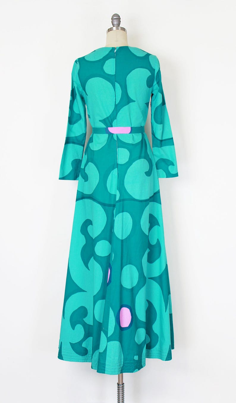 Vintage 60-tals MARIMEKKO-klänning / 1960-tals op art-klänning / Annika Rimala Finland-klänning / grafisk maxiklänning / A-linjeklänning i bomull / designerklänning från 60-talet bild 4