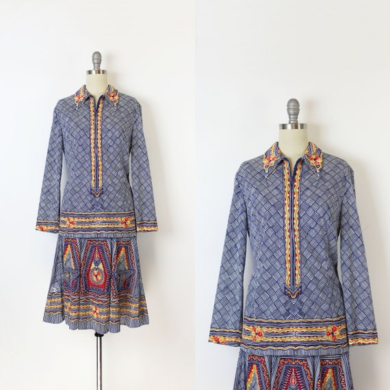 vintage 70s top skirt set / 1970s VERA NEUMANN tun