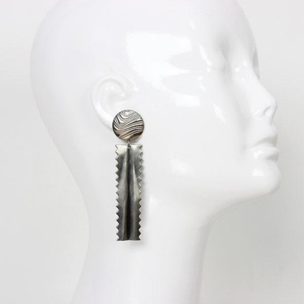 vintage 80s earrings / 1980s avant garde earrings / statement earrings / razor zig zag earrings / industrial earrings / big 80s earrings