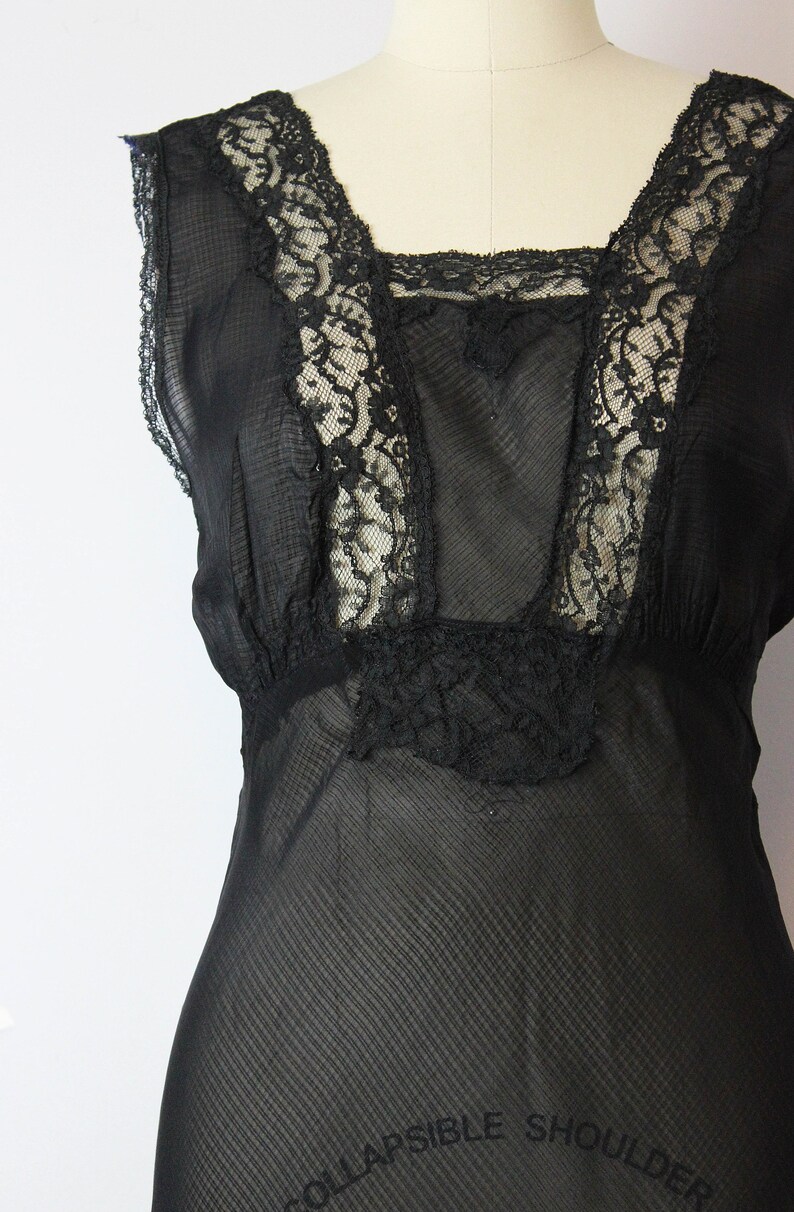 vintage 40s nightgown 1940s sheer black nightgown black lace bias cut nightgown sheer black slip dress 1940s boudoir sleepwear