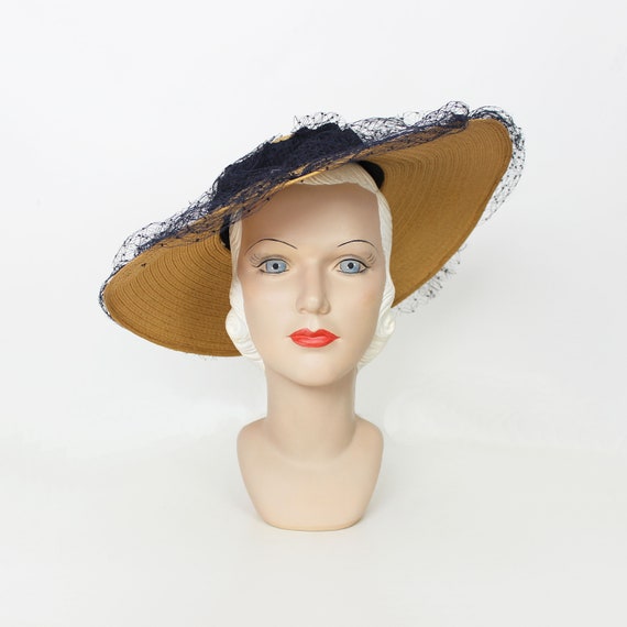 vintage 40s hat / 1940s straw sun hat / 1940s ros… - image 3