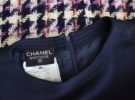 Vintage CHANEL Dress / 1990s Chanel Tweed Dress / Fitted Wool 