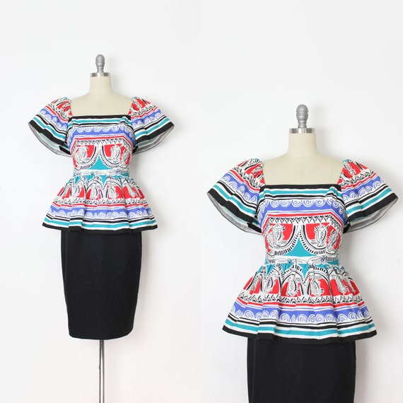 vintage VICTOR COSTA dress / 1980s peplum dress / 