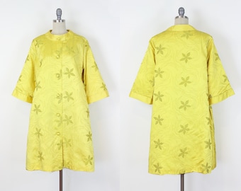vintage 60s metallic embroidered coat / 1960s floral satin coat / gold floral coat / 1960s evening coat / satin opera coat / statement coat