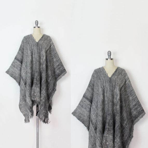 vintage 70s mohair wool poncho / 1970s mohair cape