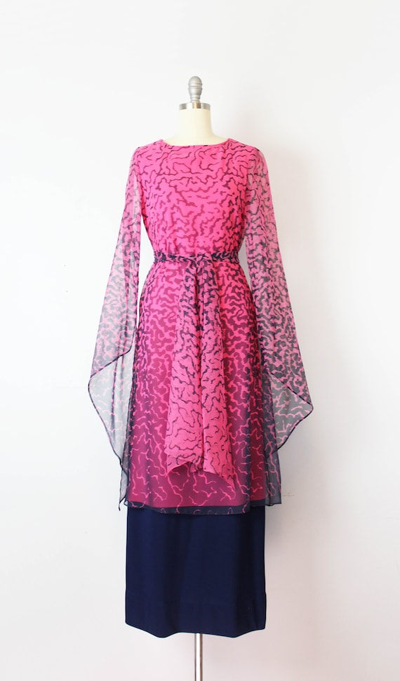 vintage 70s dress / 1970s chiffon dress / draped … - image 2
