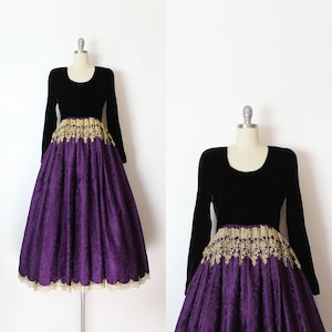 vintage 80s evening gown / 1980s OSCAR de la RENTA dress / gothic ball gown / velvet silk brocade gown / metallic floral dress / purple gown
