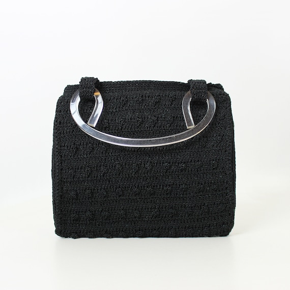 vintage 40s purse / 1940s black corde clutch purse