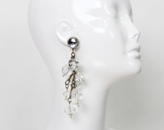 vintage 80s big earrings / 1980s avant garde earrings / big beaded earrings / clear lucite earrings / bauble earrings / clip on earrings
