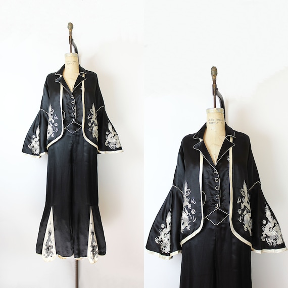vintage 30s pajamas / 1930s Chinese silk pajama se