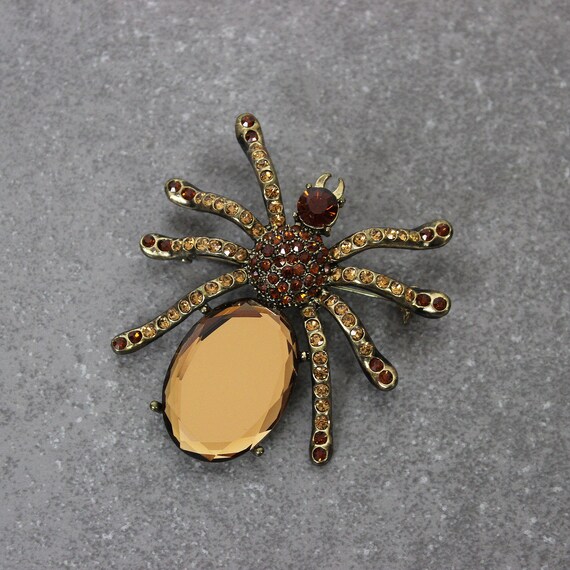 vintage spider brooch / 1980s rhinestone spider pi