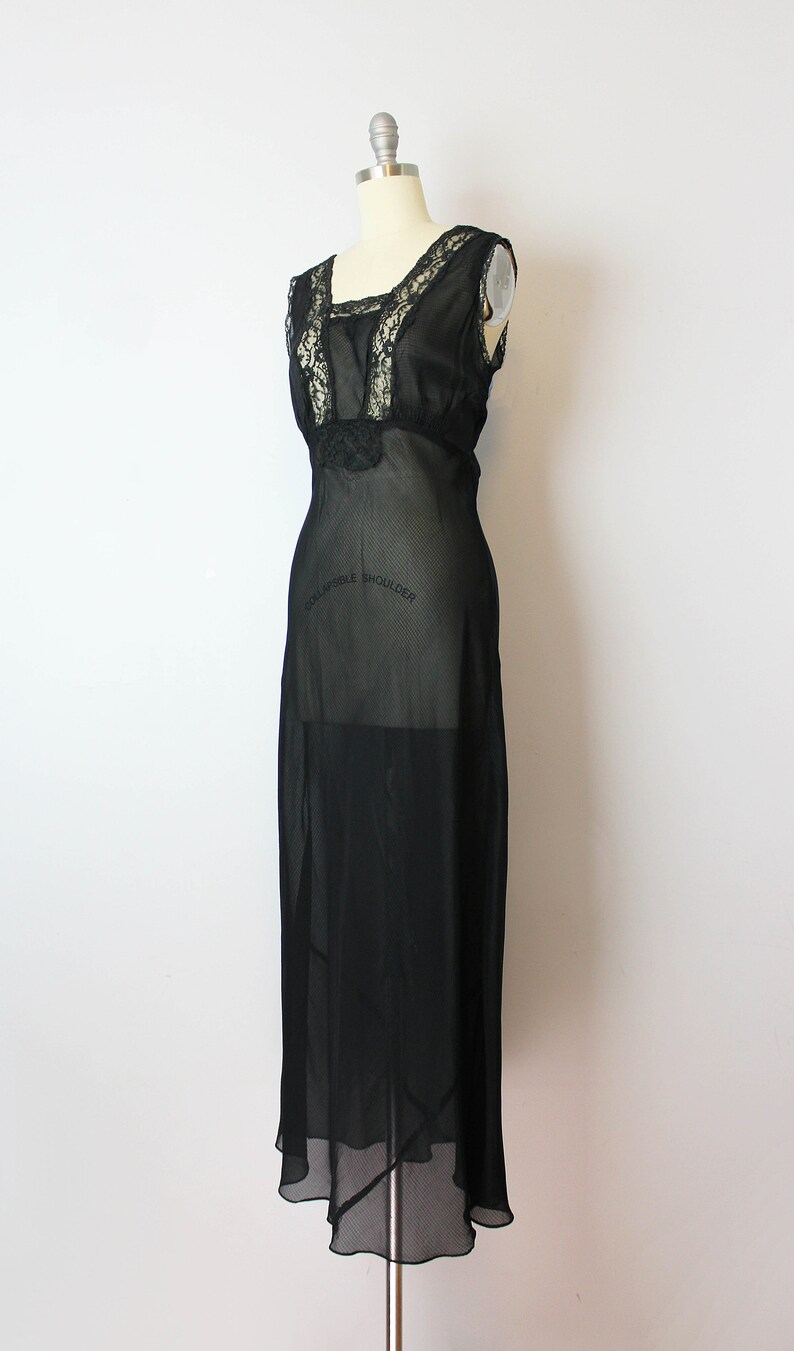 vintage 40s nightgown 1940s sheer black nightgown black lace bias cut nightgown sheer black slip dress 1940s boudoir sleepwear