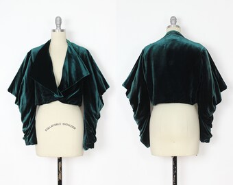 vintage 30s velvet jacket / 1930s green velvet jacket / draped velvet jacket / 1930s cowl sleeve jacket / 1930s draped jacket top