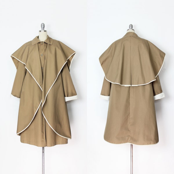 vintage 70s BONNIE CASHIN cape coat / 1970s draped coat / khaki caped coat / avant garde coat / 1970s raincoat / coat with duster