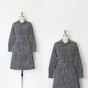 vintage 70s MARIMEKKO dress / 1970s cotton shirt dress / black white cotton dress / checkered dress / mod shirt dress